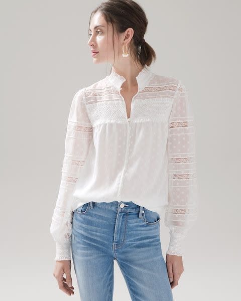8) White Mixed Lace Blouse