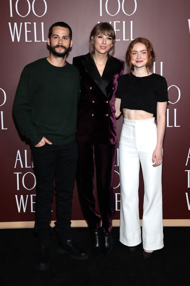 <p> Taylor Swift poses with <a href="https://parade.com/news/taylor-swift-all-too-well-short-film-behind-the-scenes" rel="nofollow noopener" target="_blank" data-ylk="slk:Dylan O'Brien and Sadie Sink;elm:context_link;itc:0;sec:content-canvas" class="link "><strong>Dylan O'Brien</strong> and <strong>Sadie Sink</strong></a> at the New York premiere of her <a href="https://parade.com/1290442/alexandra-hurtado/taylor-swift-all-too-well-film/" rel="nofollow noopener" target="_blank" data-ylk="slk:"All Too Well" short film;elm:context_link;itc:0;sec:content-canvas" class="link ">"All Too Well" short film</a> on Nov. 12, 2021. The film is based on her "<a href="https://parade.com/1290557/jessicasager/taylor-swift-red-taylors-version-easter-eggs-song-meanings/" rel="nofollow noopener" target="_blank" data-ylk="slk:All Too Well (10 Minute Version);elm:context_link;itc:0;sec:content-canvas" class="link ">All Too Well (10 Minute Version)</a>" from <em><a href="https://parade.com/1225504/jessicasager/taylor-swift-red-taylors-version/" rel="nofollow noopener" target="_blank" data-ylk="slk:Red (Taylor's Version);elm:context_link;itc:0;sec:content-canvas" class="link ">Red (Taylor's Version)</a></em> and is rumored to be about her <a href="https://parade.com/1291873/jessicasager/jake-gyllenhaal-taylor-swift/" rel="nofollow noopener" target="_blank" data-ylk="slk:tumultuous relationship;elm:context_link;itc:0;sec:content-canvas" class="link ">tumultuous relationship</a> with <strong><a href="https://parade.com/tag/jake-gyllenhaal" rel="nofollow noopener" target="_blank" data-ylk="slk:Jake Gyllenhaal;elm:context_link;itc:0;sec:content-canvas" class="link ">Jake Gyllenhaal</a></strong>.</p><p>Dimitrios Kambouris/Getty Images</p>