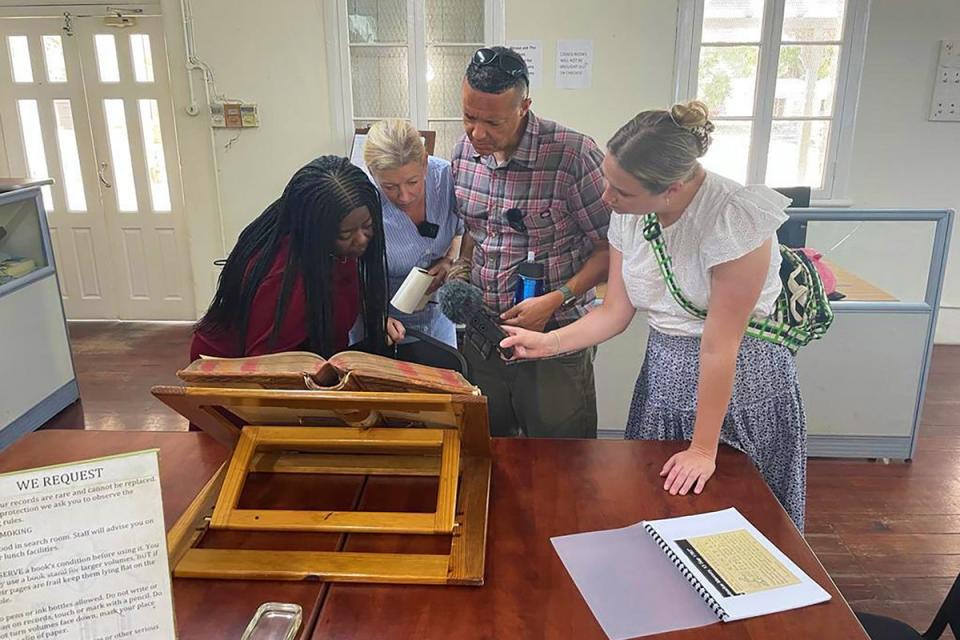 Digging into history: Laura Trevelyan and Clive Lewis during their trip to Grenada (Supplied)