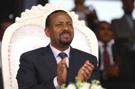 Ethiopia's prime minister Abiy Ahmed attends a rally during his visit to Ambo in the Oromiya region, Ethiopia April 11, 2018. REUTERS/Tiksa Negeri