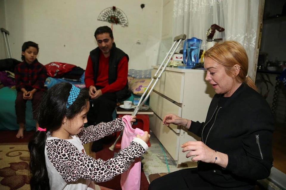 Hollywood actress Lindsay Lohan visits Syrians in Turkey