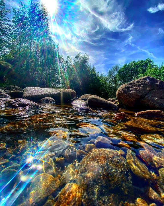'Glistening Stream' by Symone Urbanek shows the sun reflecting on clear waters.