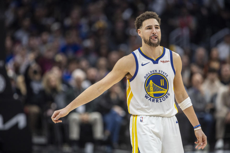 曾是Stephen Curry最佳後場搭檔的Klay Thompson，開季以來的低迷狀況，也為金州勇士後續的人事佈局增添更多變數。（NBA Photo by Tony Ding/Icon Sportswire via Getty Image）