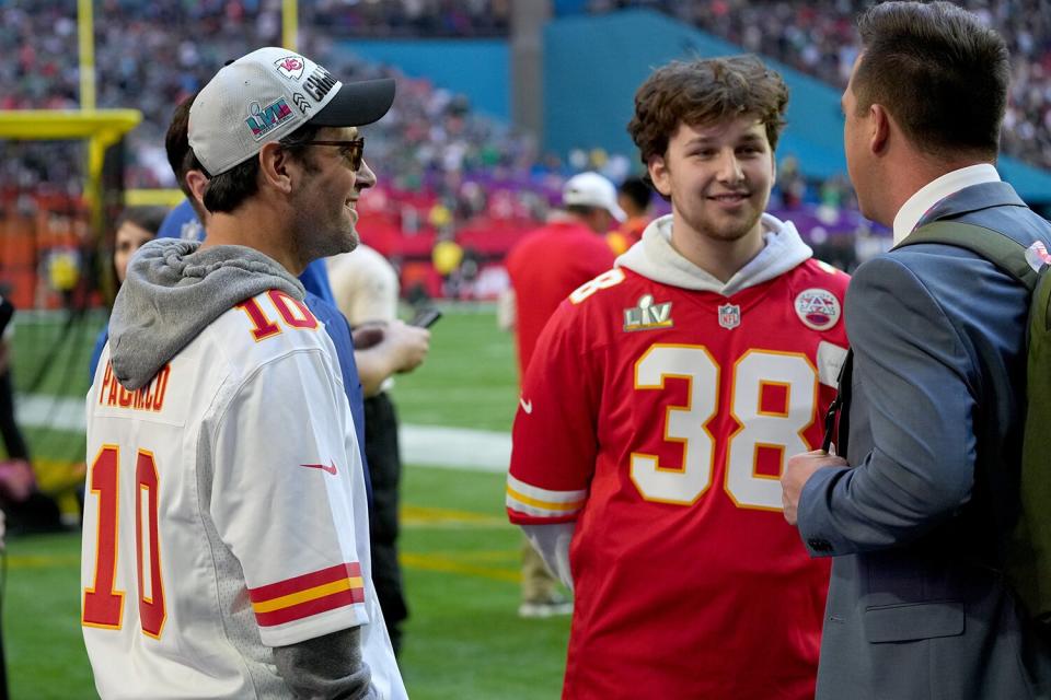 Paul Rudd and Jack Sullivan Rudd attend Super Bowl LVII