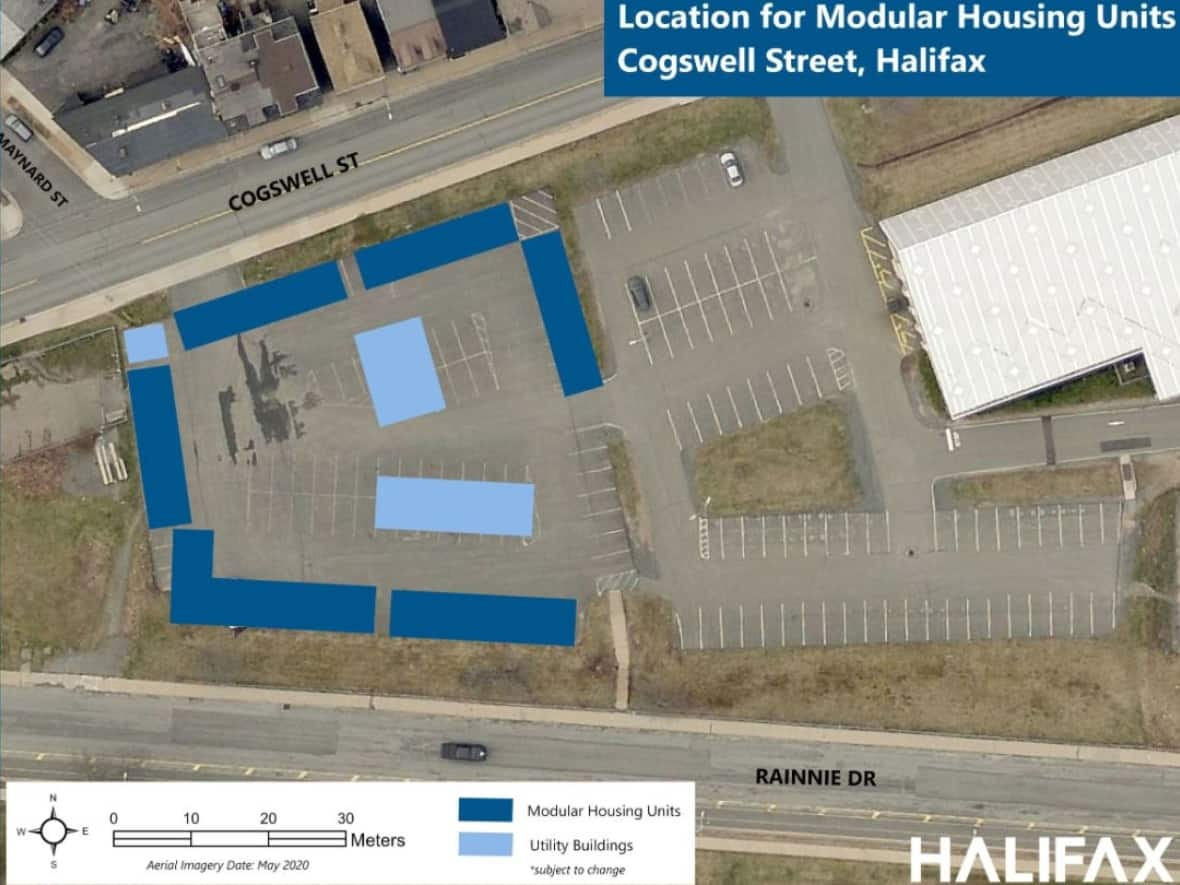 Modular units will be in the Centennial Pool parking lot, the municipality announced on Twitter Friday. (@hfxgov/Twitter - image credit)