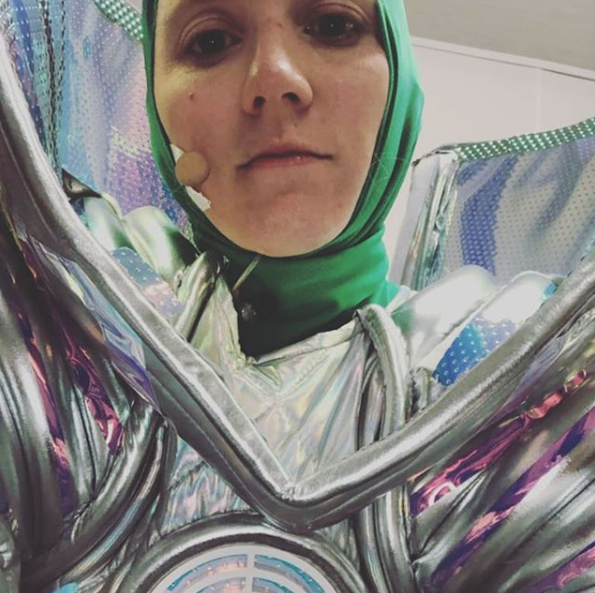 A selfie of Nikki Webster in her Masked Singer Alien costume backstage.