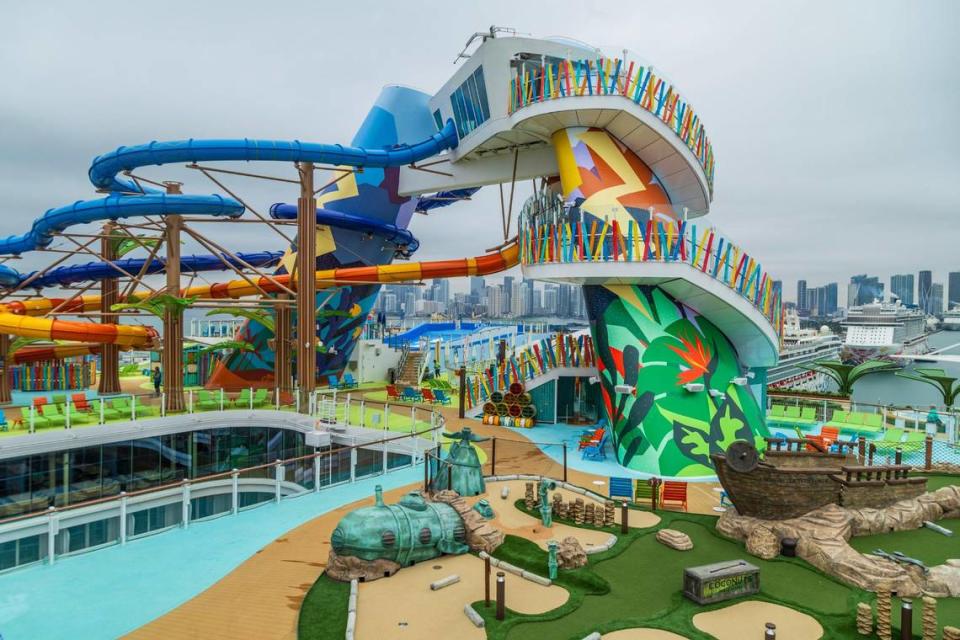 A look at the “6 record-breaking waterslides” and the Dunes mini golf, that are among of the many thrill activities available in the Royal Caribbean’s Icon of the Seas.