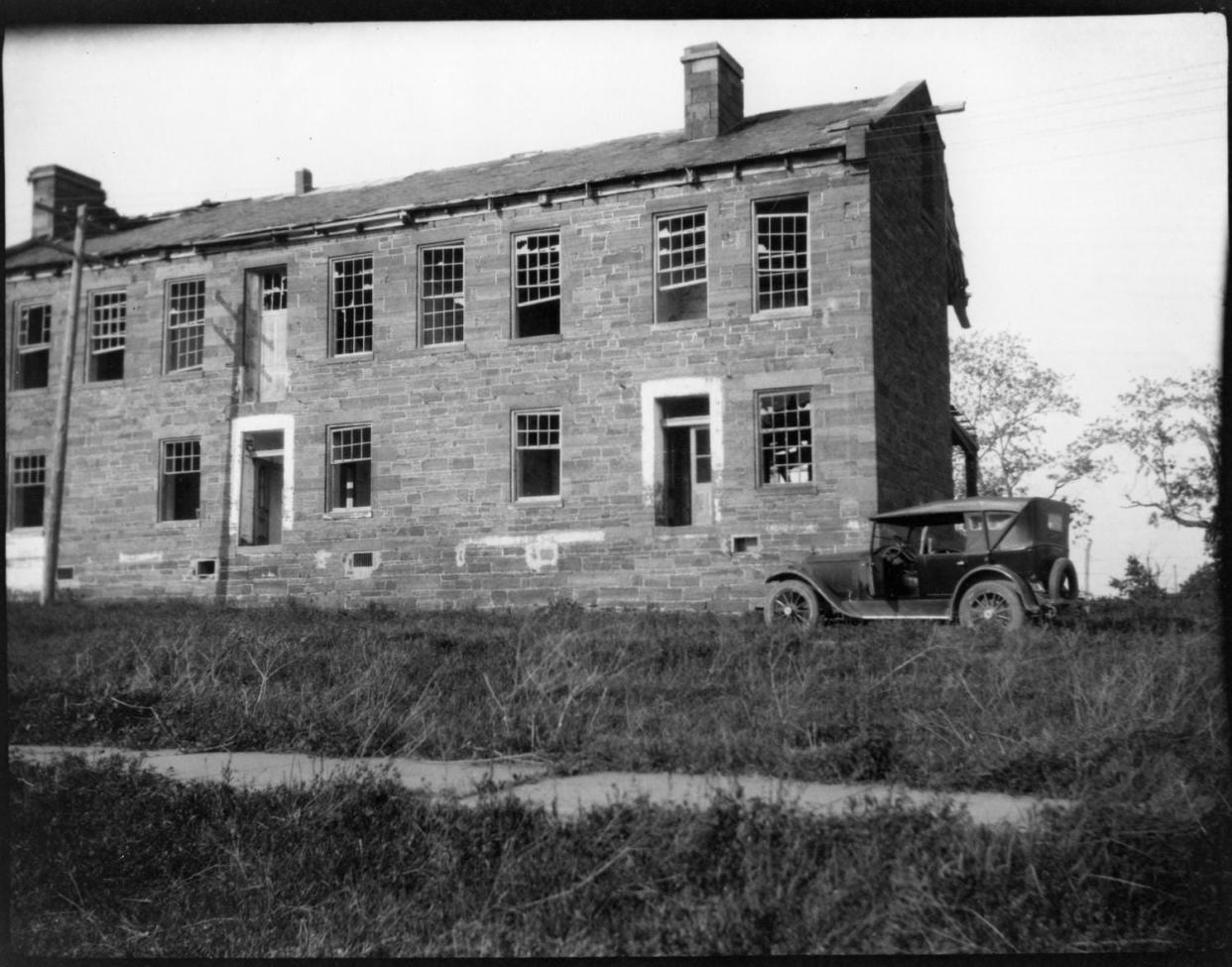 Old Fort Gibson barracks with touring car at lower right. Date unknown. PROVIDED/OKLAHOMA HISTORICAL SOCIETY