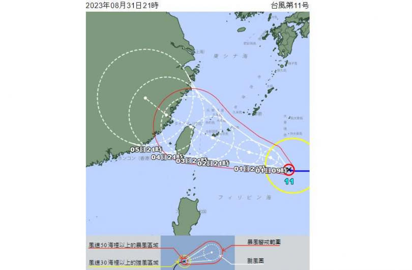 日本氣象廳最新預測海葵路徑，恐登陸朝台北市而來。（圖／日本氣象廳）