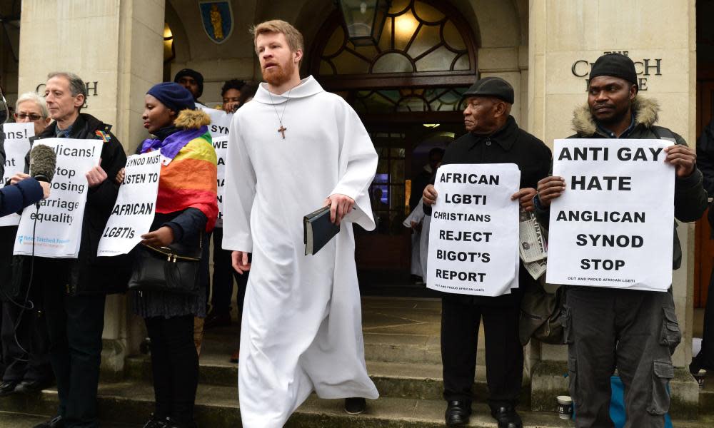 Gay rights protesters lobby delegates at February’s general synod in London