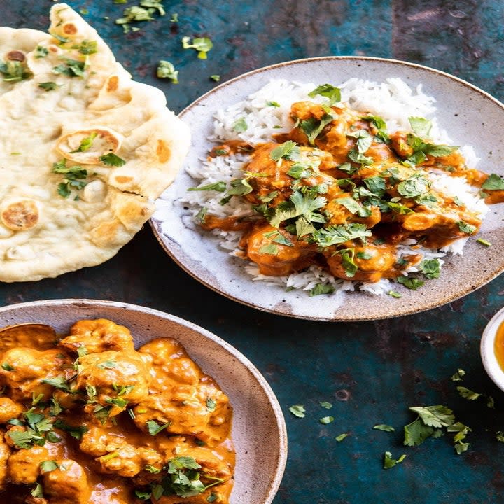 Indian Coconut Butter Cauliflower over rice with naan.