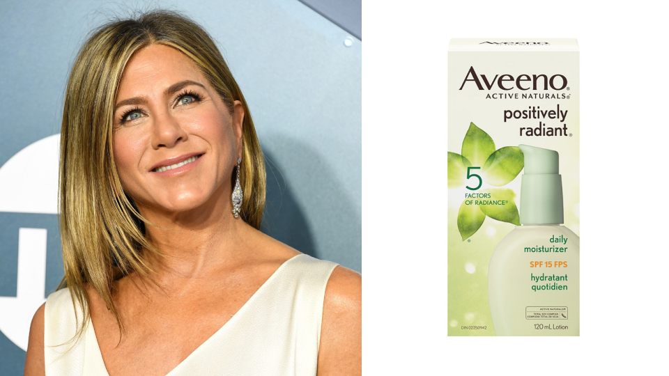 Aveeno Positively Radiant Daily Radiance Moisturizer. Images via Getty, Amazon.