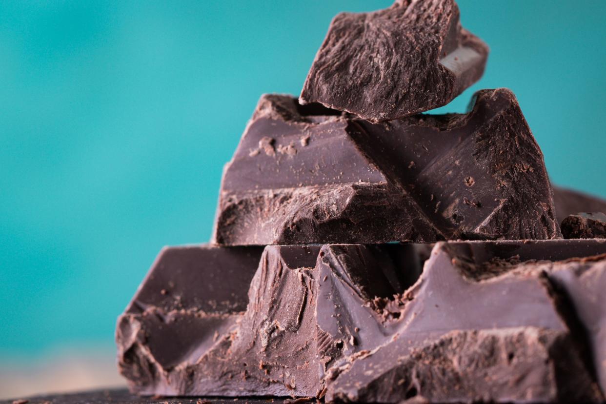 broken up pieces of dark chocolate