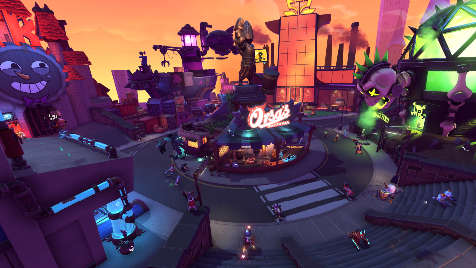 Komstruct Koliseum is King of Meat's central hub where you buy new costumes and skills, select levels and more. 