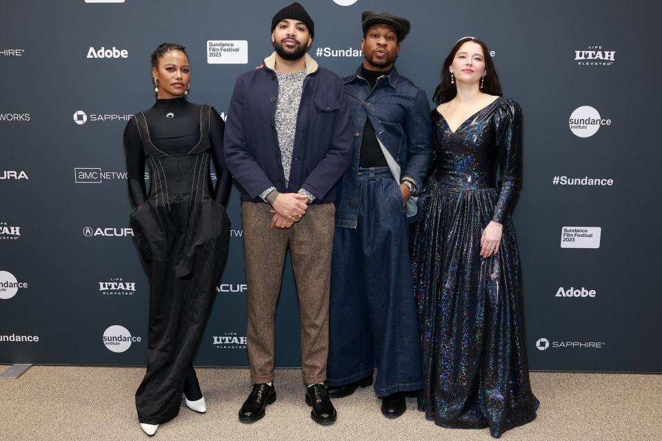 Taylour Paige, Elijah Bynum, Jonathan Majors and Haley Bennett attend the 2023 Sundance Film Festival "Magazine Dreams" Premiere at Eccles Center Theatre on January 20, 2023 in Park City, Utah.