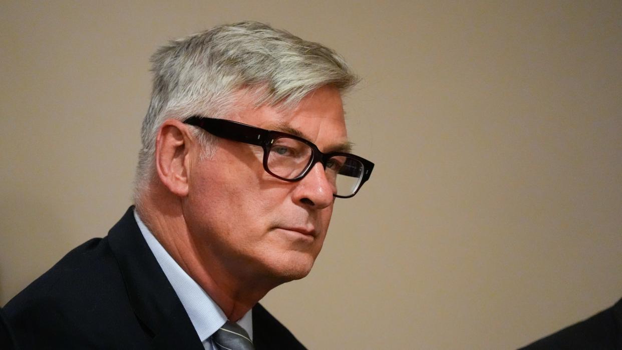  Alec Baldwin listens to testimony during a pre-trial hearing at the First Judicial District Courthouse on 8 July 2024 in Santa Fe, New Mexico. 