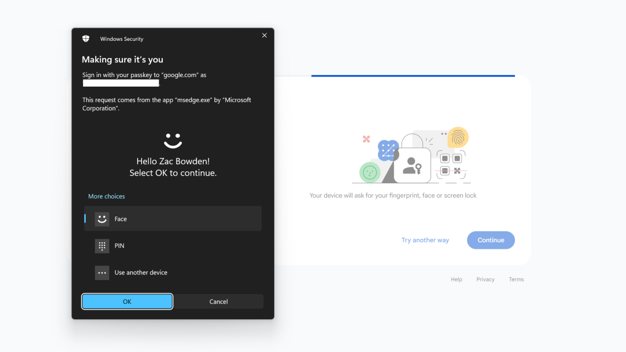  Windows Hello sign-in on Google. 