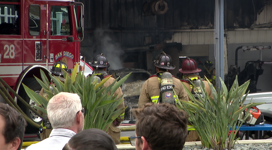 Fire crews respond to a vehicle fire at a Kearny Mesa dealership on May 15, 2024. (FOX 5/KUSI)