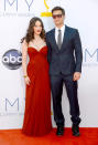 Kat Dennings and Nick Zano at the 64th Primetime Emmy Awards at the Nokia Theatre in Los Angeles on September 23, 2012.