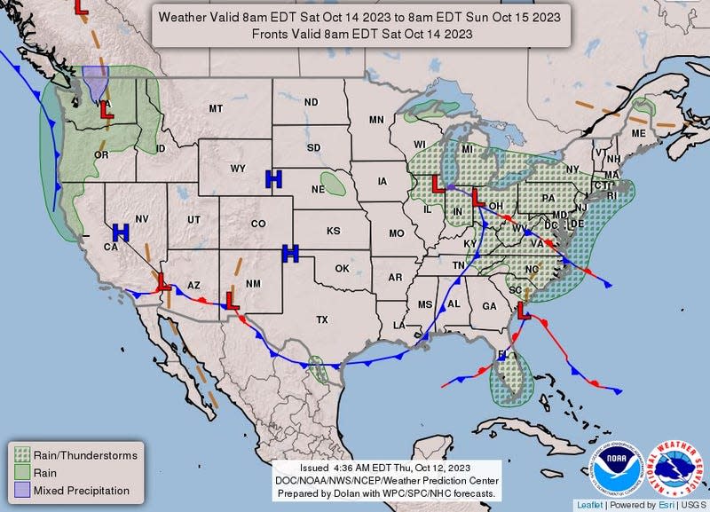 NOAA’s forecast for Saturday, October 14. 