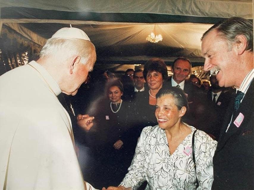 With Pope John Paul II and her husband (with moustache) in Rome, early 1980s
