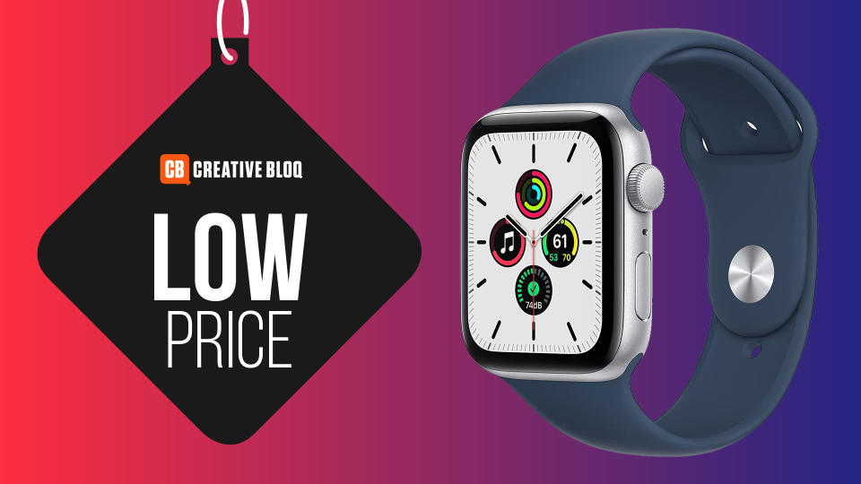 The Apple Watch SE next to a tag that says 'low price'.