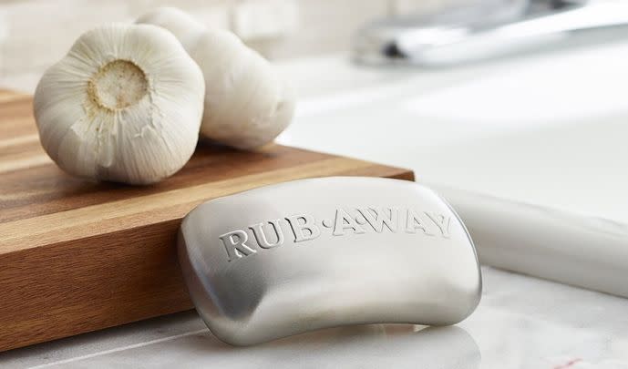 A stainless steel odor-absorbing soap bar to get the smell of garlic, onion and fish off your hands