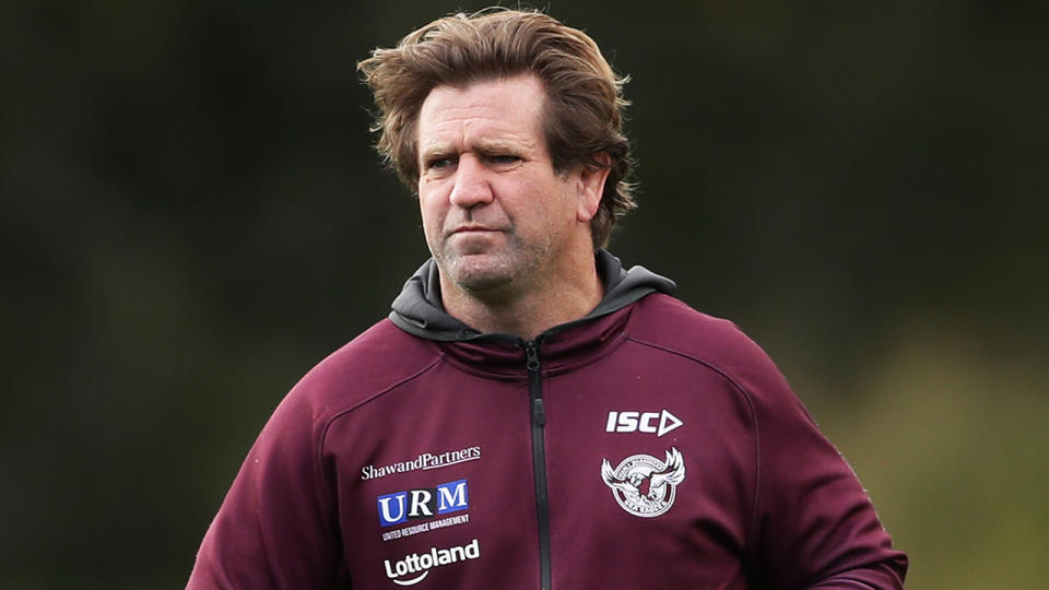 Des Hasler is pictured during a Manly Sea Eagles training session.