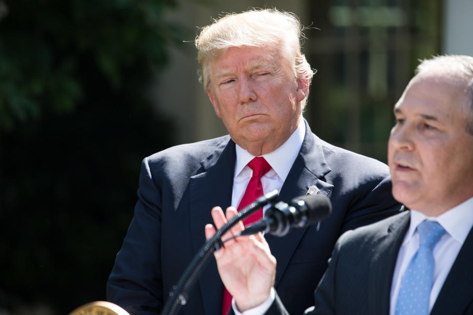 Scott Pruitt, EPA administrator, spoke after President Trump made the statement that the United States is withdrawing from the Paris climate accord, in the Rose Garden of the White House, on June 1. (Photo: NurPhoto via Getty Images)