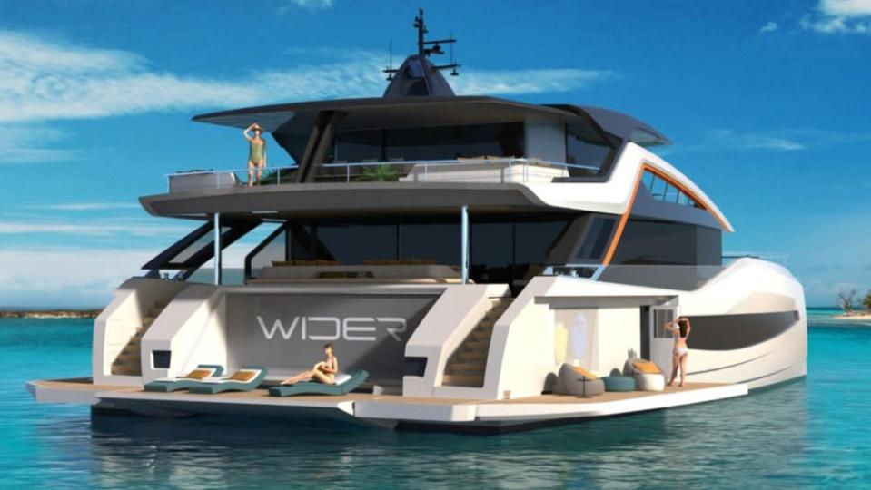 The company’s name has become synonymous with increasing usable space around the hull. Wider’s 92 catamaran. - Credit: Courtesy Wider Yachts