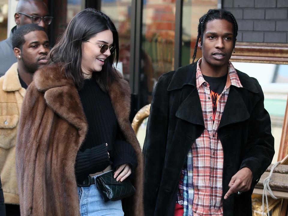 Kendall Jenner sighting with Asap Rocky at a flea market on January 22, 2017 in Paris, France