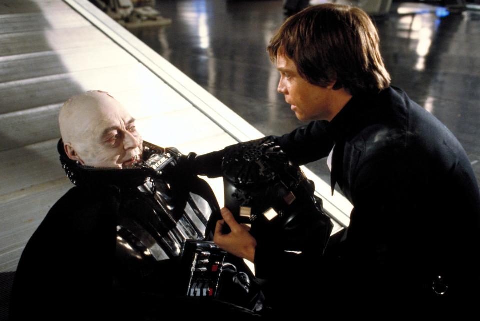 Darth Vader (Sebastian Shaw, left) finds redemption in his final moments with his son Luke (Mark Hamill) in "Return of the Jedi."