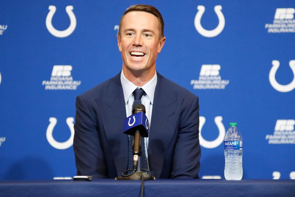 New Indianapolis Colts QB Matt Ryan takes questions during a press conference on Tuesday, March 22, 2022, at the Indiana Farm Bureau Football Center in Indianapolis. 