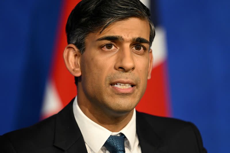 FILE PHOTO: Britain's Prime Minister Rishi Sunak holds a press conference at Downing Street