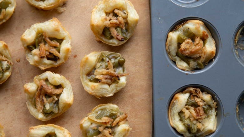 remove green bean casserole pastry bites from muffin tin
