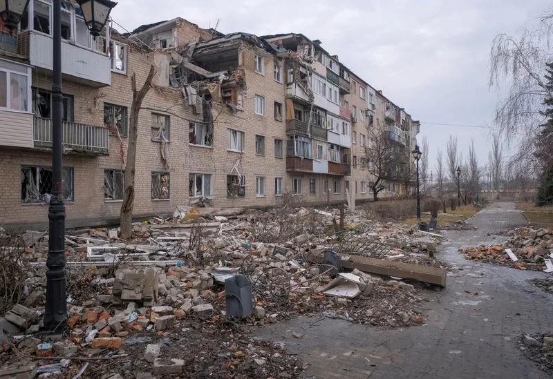 FILE PHOTO: A general view shows a building damaged by a Russian military strike in Bakhmut