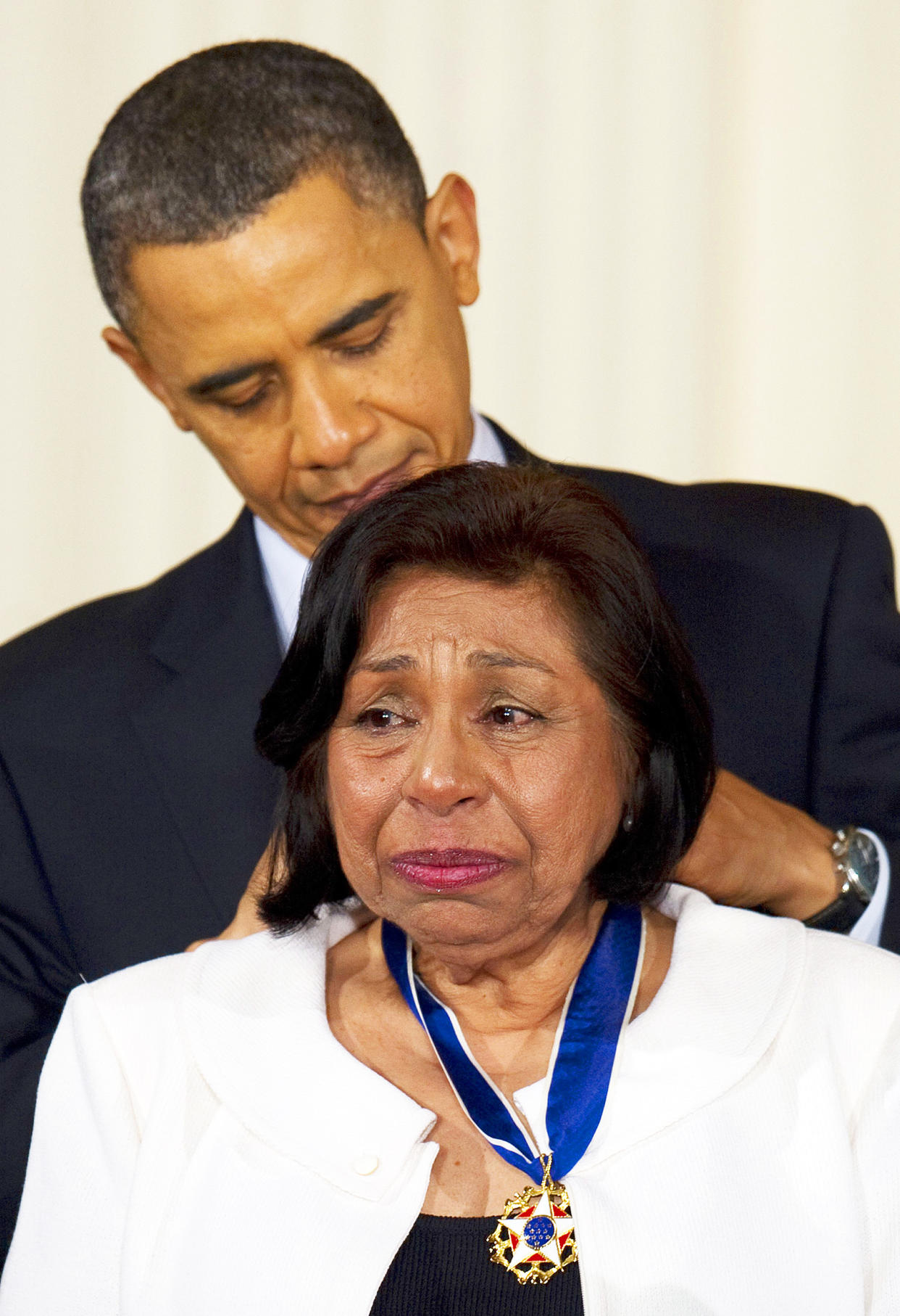 Image: President Barack Obama awards the 2010 Medal of Freedom to civil rights activist Sylvia Mendez at the White House on Feb. 15, 2011. (Jim Watson / AFP via Getty Images file)