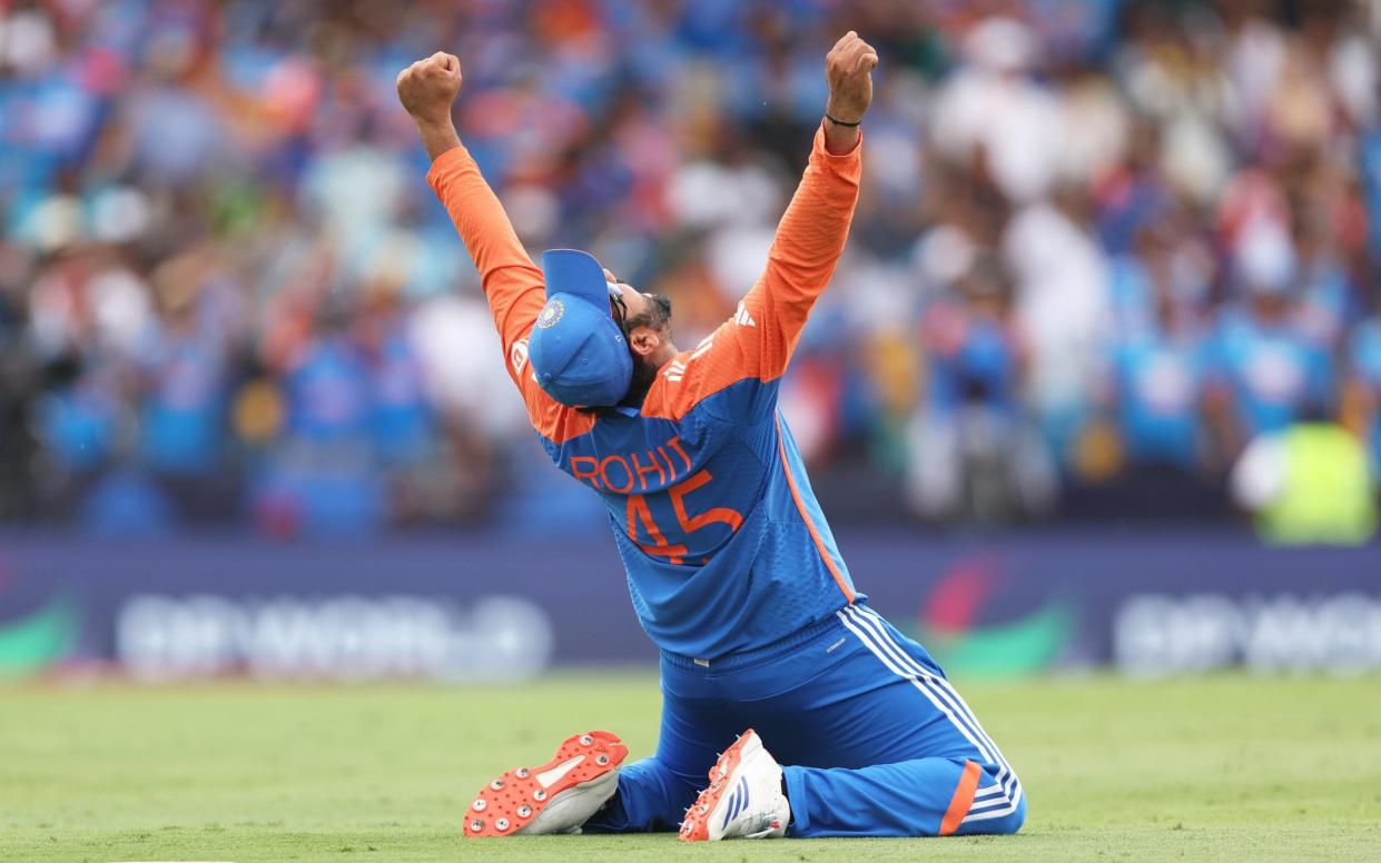 Rohit Sharma celebrates winning the final