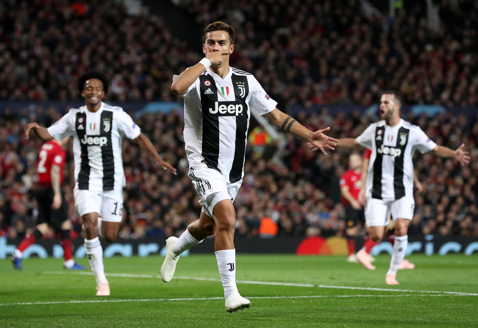 Paulo Dybala wheels away after grabbing the Juventus opener