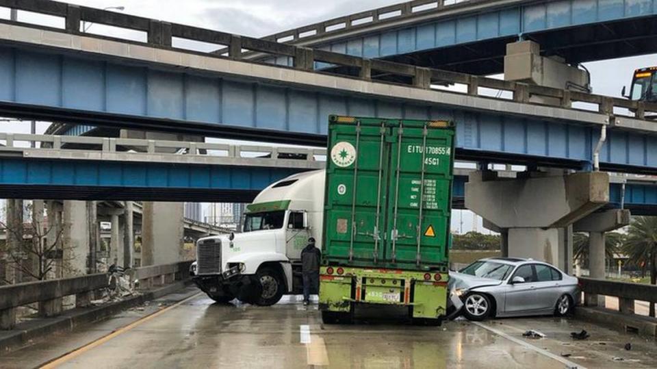 Eastbound State Road 836 was shutdown in the area of I-95 due to a traffic crash involving a tractor trailer on Friday morning, Feb. 7, 2020. Troopers advised people to seek an alternate route.