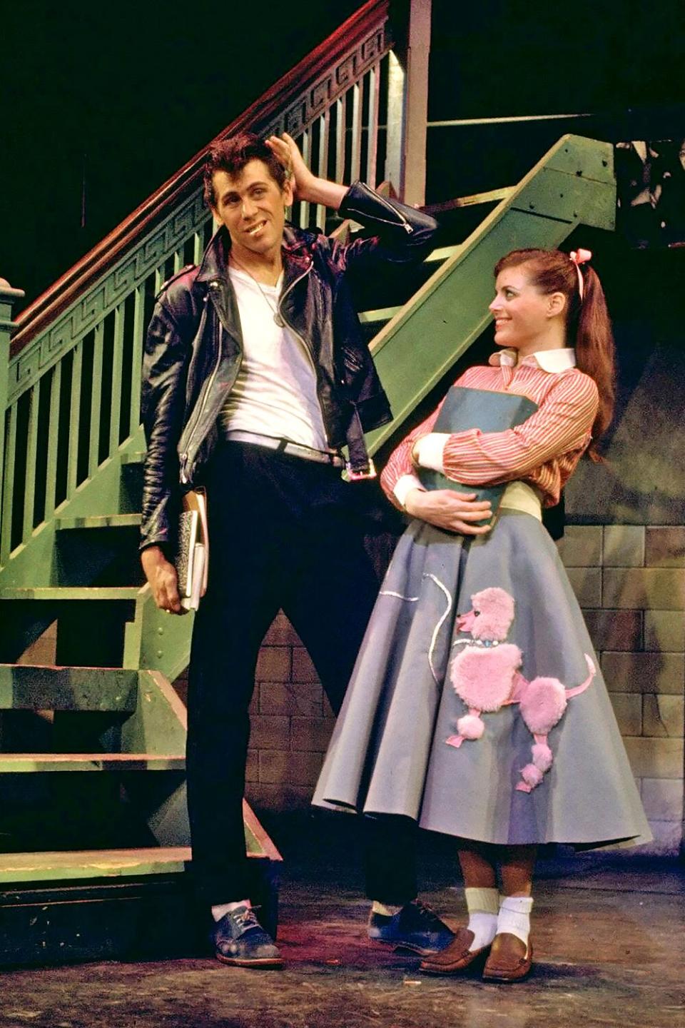 Mandatory Credit: Photo by Bill Ray/The LIFE Picture Collection/Shutterstock (12037261a) Actors (L-R) Barry Bostwick and Carole Demas chatting in a scene from the musical play Grease Carole Demas;Barry Bostwick, USA