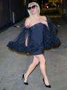 <p>Lady Gaga looks glamorous in a little black dress with voluminous poof-sleeves as she arrives at <i>Jimmy Kimmel Live </i>on Jan. 24 in L.A. </p>