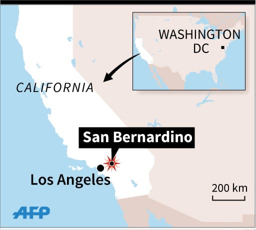 Map locating San Bernardino, California, where a shooting took place on Wednesday(45x40 mm) (AFP Photo/Kun Tian)