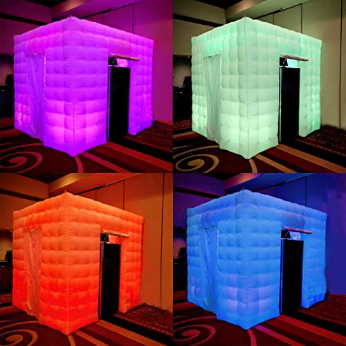 Portable Inflatable Photo Booth Enclosure (White, Two Doors, 8.2x8.2x8.2ft), staelea Inflatable LED Photo Booth Tent with Air Blower and Remote Controller, Photo Booth Backdrop for Wedding Event