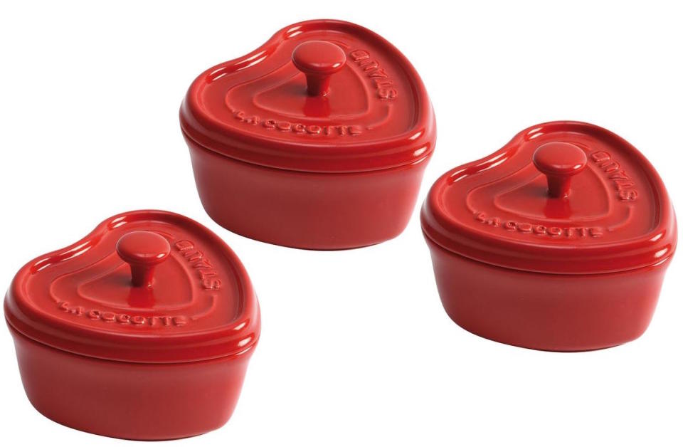 Staub Ceramic 3-piece Mini Heart Cocotte Set (Photo: Walmart)