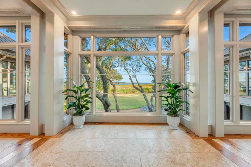 This 6,000-square-foot home located in Sea Pines on Calibogue Cay Road was built in 1995 and is listed for $8.4 million. It has four bedrooms, five baths and has amazing views of Calibogue Sound from the house, pool and the dock.