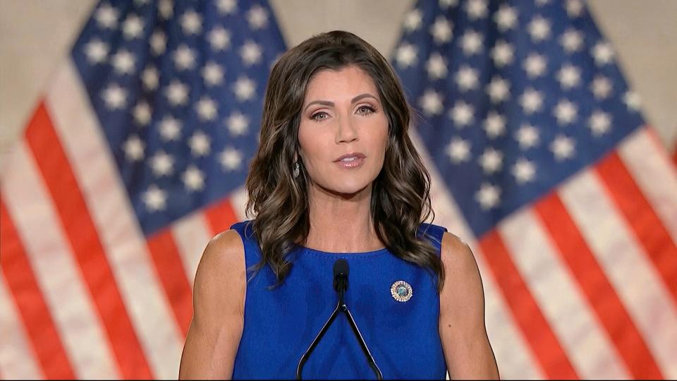 South Dakota Gov. Kristi Noem addresses the Republican National Convention in August 2020.