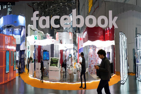 FILE PHOTO: A Facebook sign at the National Exhibition and Convention Center in Shanghai, China November 5, 2018. REUTERS/Aly Song/File Photo