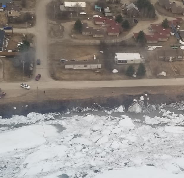 An aerial view of the Mackenzie Rive breakup at Fort Simpson.