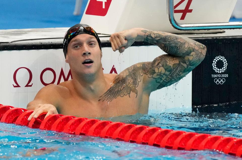 Caeleb Dressel after winning the men's 100m butterfly final during the Tokyo 2020 Olympic Summer Games.